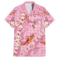 Pink Palaka Hawaiian And Japanese Family Matching Off Shoulder Maxi Dress and Hawaiian Shirt Sakura Lei With Koi Fish - Polynesian Pride