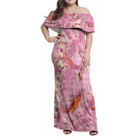 Pink Palaka Hawaiian And Japanese Family Matching Off Shoulder Maxi Dress and Hawaiian Shirt Sakura Lei With Koi Fish - Polynesian Pride