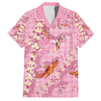 Pink Palaka Hawaiian And Japanese Family Matching Off Shoulder Short Dress and Hawaiian Shirt Sakura Lei With Koi Fish - Polynesian Pride