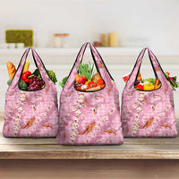 Pink Palaka Hawaiian And Japanese Grocery Bag Sakura Lei With Koi Fish DT05 3-pack One Size Pink - Polynesian Pride