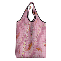 Pink Palaka Hawaiian And Japanese Grocery Bag Sakura Lei With Koi Fish DT05 - Polynesian Pride
