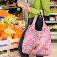 Pink Palaka Hawaiian And Japanese Grocery Bag Sakura Lei With Koi Fish DT05 - Polynesian Pride