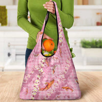 Pink Palaka Hawaiian And Japanese Grocery Bag Sakura Lei With Koi Fish DT05 - Polynesian Pride