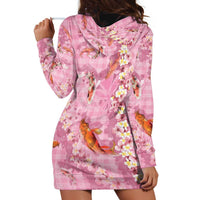 Pink Palaka Hawaiian And Japanese Hoodie Dress Sakura Lei With Koi Fish - Polynesian Pride
