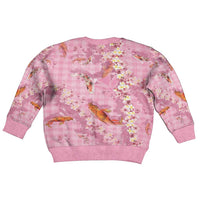 Pink Palaka Hawaiian And Japanese Kid Ugly Christmas Sweater Sakura Lei With Koi Fish - Polynesian Pride
