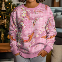 Pink Palaka Hawaiian And Japanese Kid Ugly Christmas Sweater Sakura Lei With Koi Fish - Polynesian Pride