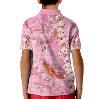 Pink Palaka Hawaiian And Japanese Kid Polo Shirt Sakura Lei With Koi Fish - Polynesian Pride