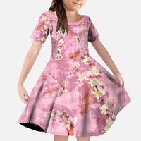 Pink Palaka Hawaiian And Japanese Kid Short Sleeve Dress Sakura Lei With Koi Fish DT05 KID Pink - Polynesian Pride