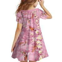 Pink Palaka Hawaiian And Japanese Kid Short Sleeve Dress Sakura Lei With Koi Fish DT05 - Polynesian Pride