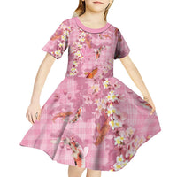 Pink Palaka Hawaiian And Japanese Kid Short Sleeve Dress Sakura Lei With Koi Fish DT05 - Polynesian Pride
