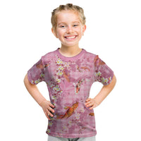 Pink Palaka Hawaiian And Japanese Kid T Shirt Sakura Lei With Koi Fish DT05 Pink - Polynesian Pride