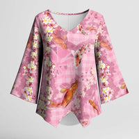 Pink Palaka Hawaiian And Japanese Kimono Sleeve Blouse Sakura Lei With Koi Fish DT05 Female Pink - Polynesian Pride