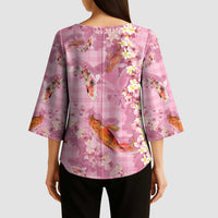 Pink Palaka Hawaiian And Japanese Kimono Sleeve Blouse Sakura Lei With Koi Fish DT05 - Polynesian Pride