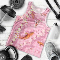 Pink Palaka Hawaiian And Japanese Men Tank Top Sakura Lei With Koi Fish DT05 - Polynesian Pride
