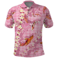 Pink Palaka Hawaiian And Japanese Polo Shirt Sakura Lei With Koi Fish DT05 Pink - Polynesian Pride