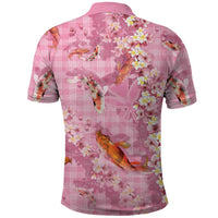 Pink Palaka Hawaiian And Japanese Polo Shirt Sakura Lei With Koi Fish DT05 - Polynesian Pride
