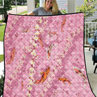 Pink Palaka Hawaiian And Japanese Quilt Sakura Lei With Koi Fish - Polynesian Pride
