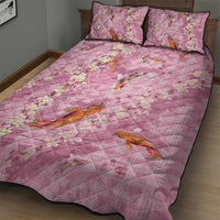 Pink Palaka Hawaiian And Japanese Quilt Bed Set Sakura Lei With Koi Fish - Polynesian Pride