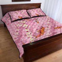 Pink Palaka Hawaiian And Japanese Quilt Bed Set Sakura Lei With Koi Fish - Polynesian Pride
