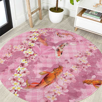 Pink Palaka Hawaiian And Japanese Round Carpet Sakura Lei With Koi Fish - Polynesian Pride