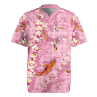 Pink Palaka Hawaiian And Japanese Rugby Jersey Sakura Lei With Koi Fish DT05 Pink - Polynesian Pride