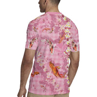 Pink Palaka Hawaiian And Japanese Rugby Jersey Sakura Lei With Koi Fish DT05 - Polynesian Pride