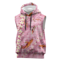 Pink Palaka Hawaiian And Japanese Sleeveless Hoodie Sakura Lei With Koi Fish DT05 Pink - Polynesian Pride