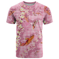 Pink Palaka Hawaiian And Japanese T Shirt Sakura Lei With Koi Fish DT05 Pink - Polynesian Pride