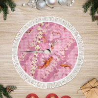 Pink Palaka Hawaiian And Japanese Tree Skirt Sakura Lei With Koi Fish DT05 Fringed Pink - Polynesian Pride