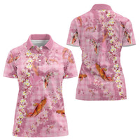 Pink Palaka Hawaiian And Japanese Women Polo Shirt Sakura Lei With Koi Fish DT05 - Polynesian Pride