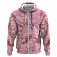 Pink Palaka Hawaiian And Japanese Zip Hoodie Sakura Lei With Koi Fish DT05 Zip Hoodie Pink - Polynesian Pride