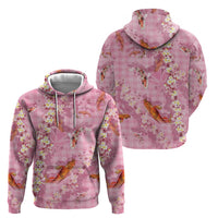 Pink Palaka Hawaiian And Japanese Zip Hoodie Sakura Lei With Koi Fish DT05 - Polynesian Pride