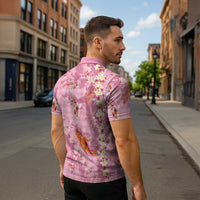 Pink Palaka Hawaiian And Japanese Zipper Polo Shirt Sakura Lei With Koi Fish DT05 - Polynesian Pride