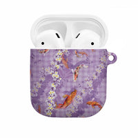 Purple Palaka Hawaiian And Japanese AirPods Case Sakura Lei With Koi Fish DT05 Purple - Polynesian Pride