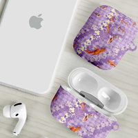 Purple Palaka Hawaiian And Japanese AirPods Case Sakura Lei With Koi Fish DT05 - Polynesian Pride