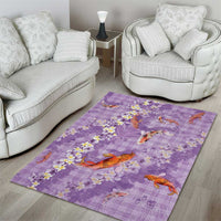 Purple Palaka Hawaiian And Japanese Area Rug Sakura Lei With Koi Fish - Polynesian Pride
