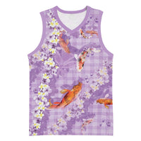 Purple Palaka Hawaiian And Japanese Basketball Jersey Sakura Lei With Koi Fish DT05 Unisex Purple - Polynesian Pride
