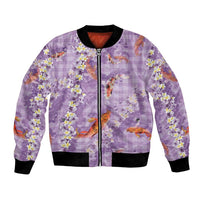 Purple Palaka Hawaiian And Japanese Bomber Jacket Sakura Lei With Koi Fish - Polynesian Pride