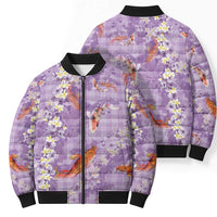 Purple Palaka Hawaiian And Japanese Bomber Puffer Jacket Sakura Lei With Koi Fish DT05 - Polynesian Pride