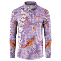 Purple Palaka Hawaiian And Japanese Button Sweatshirt Sakura Lei With Koi Fish DT05 Purple - Polynesian Pride
