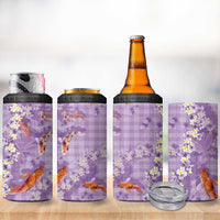 Purple Palaka Hawaiian And Japanese 4 in 1 Can Cooler Tumbler Sakura Lei With Koi Fish - Polynesian Pride