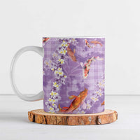 Purple Palaka Hawaiian And Japanese Ceramic Mug Sakura Lei With Koi Fish DT05 Purple - Polynesian Pride