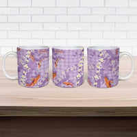 Purple Palaka Hawaiian And Japanese Ceramic Mug Sakura Lei With Koi Fish DT05 - Polynesian Pride