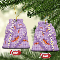 Purple Palaka Hawaiian And Japanese Ceramic Ornament Sakura Lei With Koi Fish - Polynesian Pride