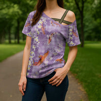 Purple Palaka Hawaiian And Japanese Cross Shoulder Shirt Sakura Lei With Koi Fish DT05 - Polynesian Pride
