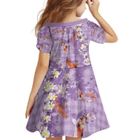 Purple Palaka Hawaiian And Japanese Family Matching Long Sleeve Bodycon Dress and Hawaiian Shirt Sakura Lei With Koi Fish - Polynesian Pride