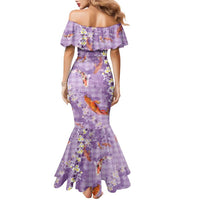 Purple Palaka Hawaiian And Japanese Family Matching Mermaid Dress and Hawaiian Shirt Sakura Lei With Koi Fish - Polynesian Pride
