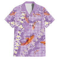 Purple Palaka Hawaiian And Japanese Family Matching Summer Maxi Dress and Hawaiian Shirt Sakura Lei With Koi Fish - Polynesian Pride