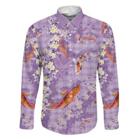 Purple Palaka Hawaiian And Japanese Family Matching Summer Maxi Dress and Hawaiian Shirt Sakura Lei With Koi Fish - Polynesian Pride