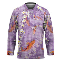 Purple Palaka Hawaiian And Japanese Hockey Jersey Sakura Lei With Koi Fish DT05 Unisex Purple - Polynesian Pride